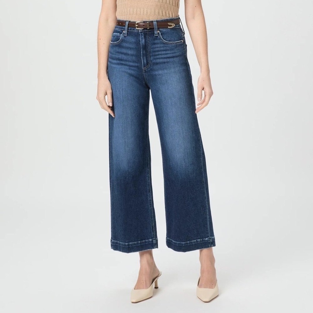 PAIGE Genesee Crop High Rise Wide Leg Jeans Karla Blue 26 Stretch Denim